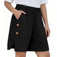 thumbnail image 6 of Summer Shorts for Women with Pockets 100% Cotton Cargo Style Button Detail Shorts Elastic Waist Wide Leg Bottoms, 6 of 6