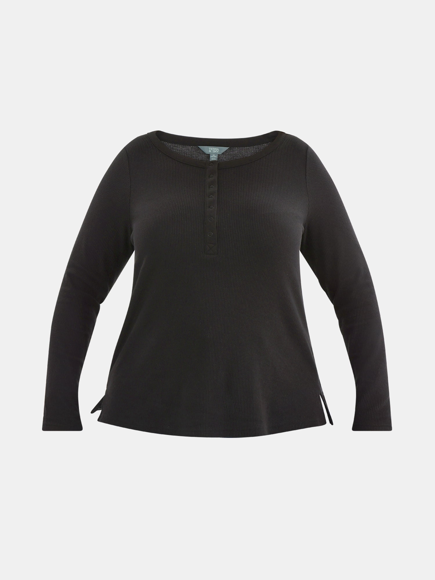 Terra & Sky Women’s Plus Waffle Henley 2 Pack, Sizes 0X-5X