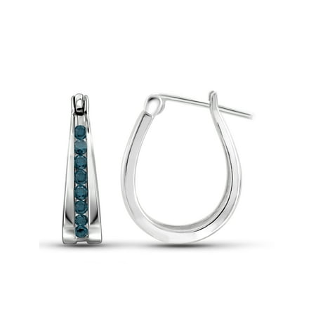 JewelersClub Blue Diamond Earrings Women – 1/4-Carat Blue Diamonds Sterling Silver Hoop Earrings Small – Hypoallergenic Hoop Earrings – Small Hoop Earrings Diamond Hoops – Blue Hoop Earrings for Women