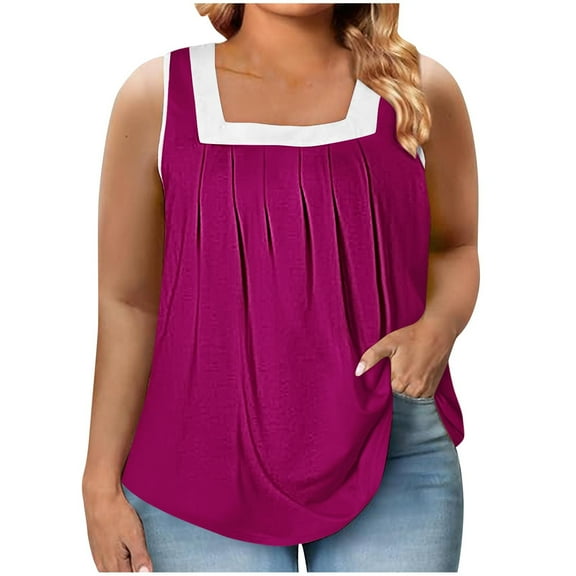 Women Plus Size Tank Tops Summer Casual Square Neck Sleeveless Blouse Shirts Purple,XL