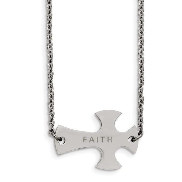 Stainless Steel Faith Large Sideways Cross Necklace 19in