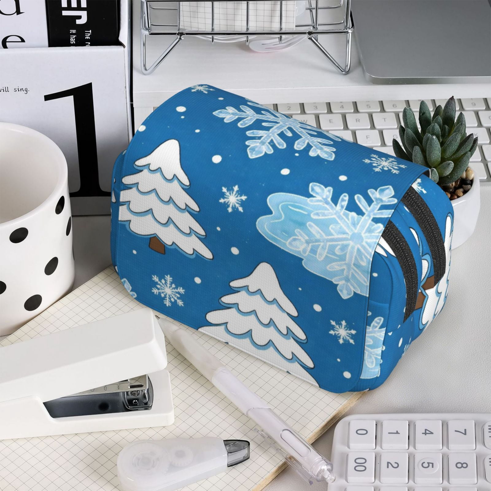 Large-Capacity Flip-Top Double-Layer Pencil Case, Multi-Functional Pocket Pen Case, Durable Stationery Organizer Winter Theme (5)