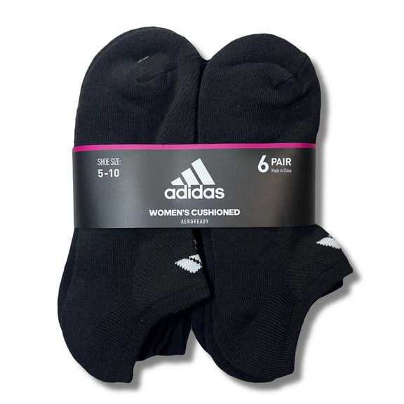 ADIDAS SOCKS WOMEN'S - NO SHOW - 253 SOLID BLACK CUSHIONED - SHOE SZ 5-10 PACK X6