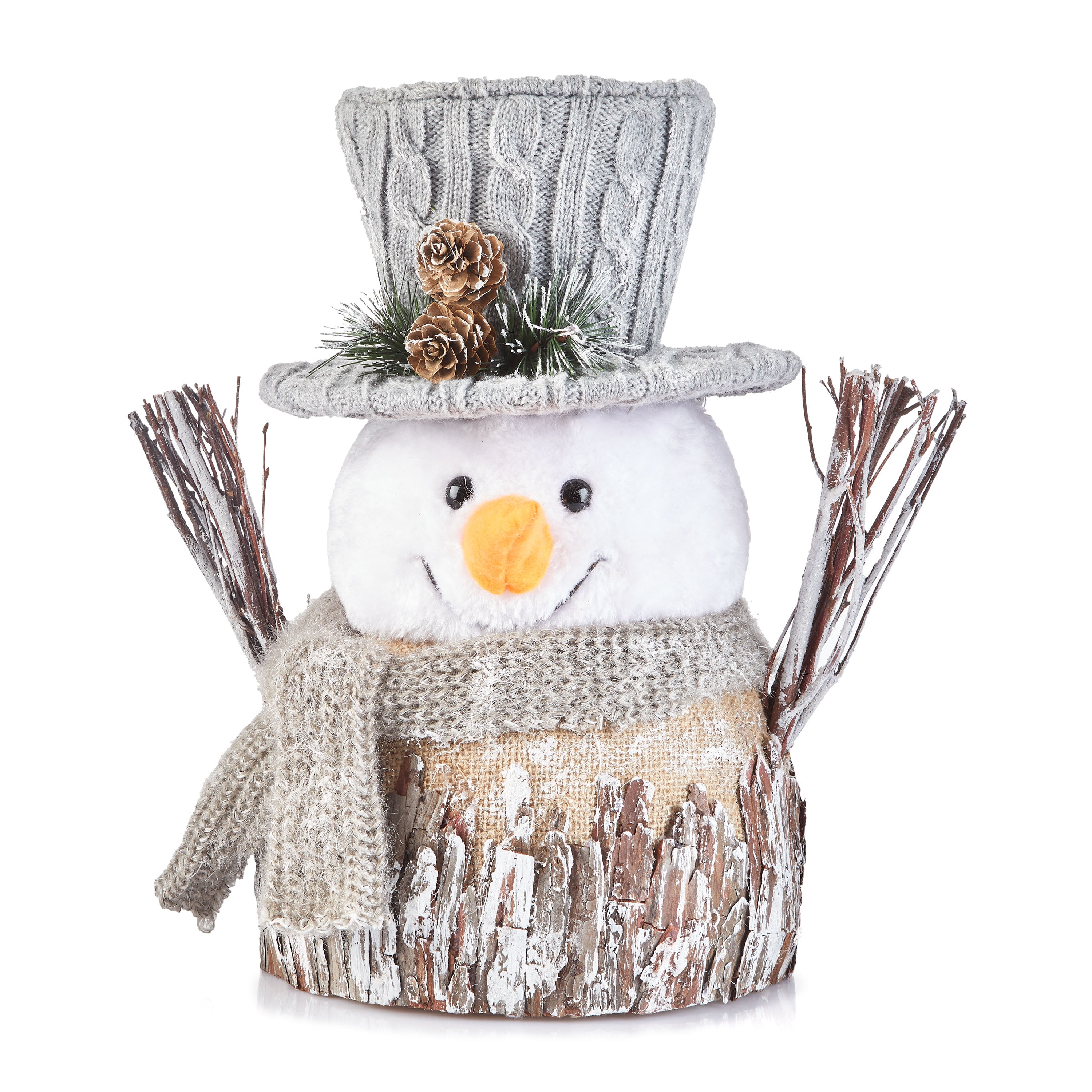 Holiday Time Snowman with Gray Hat Tree Topper, 11.8”