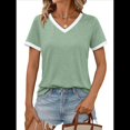 thumbnail image 1 of Camisetas de Corta con Cuello en V para Mujer, Verde , L, 1 of 6