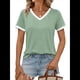 thumbnail image 1 of Camisetas de Corta con Cuello en V para Mujer, Verde , L, 1 of 6