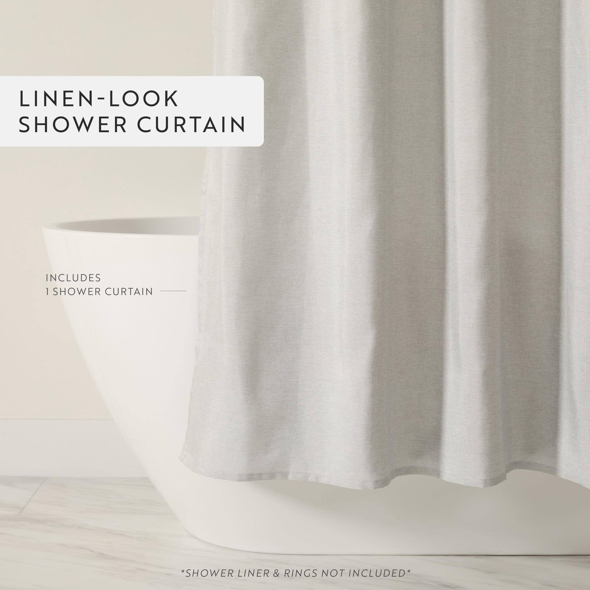 Linen-Look Polyester Shower Curtain in Essential Colors