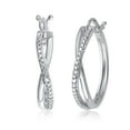 thumbnail image 4 of Gorgeous 0.25 Carat Diamond Accent 2 Piece Hoop Criss Cross Necklace & Earrings Set In 14K White Gold Plated, 4 of 7