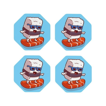 

Junzan Sushi Salmon Surfing Print Coasters for Drinks - Leather Coasters Set of 4 for Coffee Table for Housewarming/Kitchen/Bar/Decor-Octagon