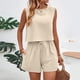 thumbnail image 3 of Conjunto de jogging de 2 piezas para mujer: camiseta sin mangas y pantalones cortos, cintura elástica, conjunto deportivo informal, 3 of 8