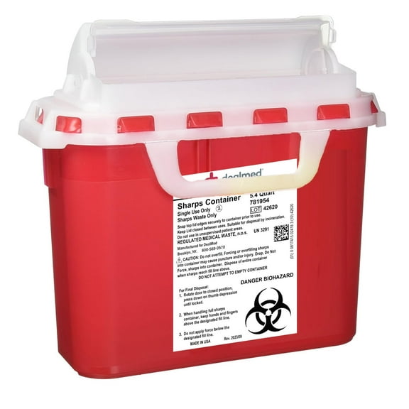 Dealmed Sharps Container, 5.4 Quart Rotor Lid, Red (Pack of 1)