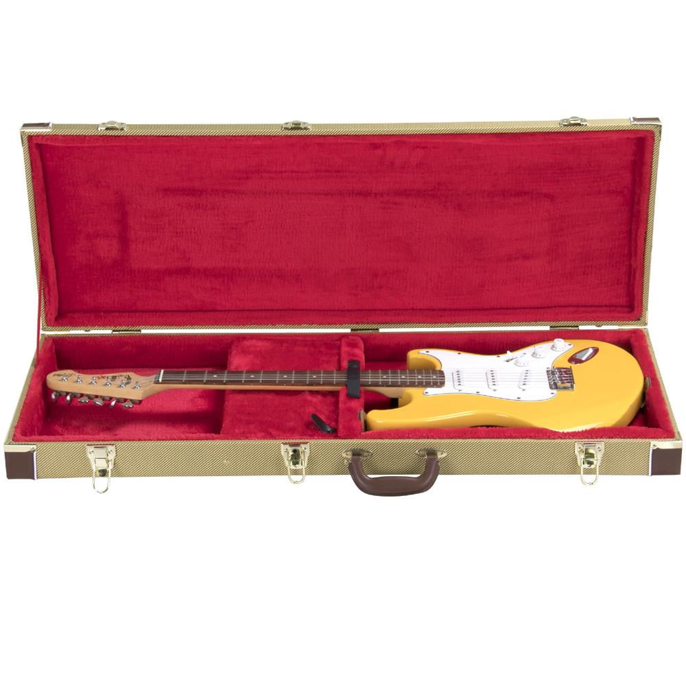 Tweed Hard Shell Guitar Case for Strat & Tele Guitars with Red Plush Interior