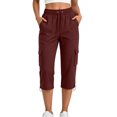 thumbnail image 2 of felwors Womens Capris with Pockets Loose Fit Casual Capri Pants Dressy Lightweight Ladies Baggy Cargo Pants for Hiking Wine for Size S, 2 of 7