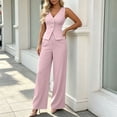 thumbnail image 4 of Women's Solid Color 2 Piece Business Casual Outfits Button Up V Neck Suit Vest and Pants Set Pink XL(XL), 4 of 5