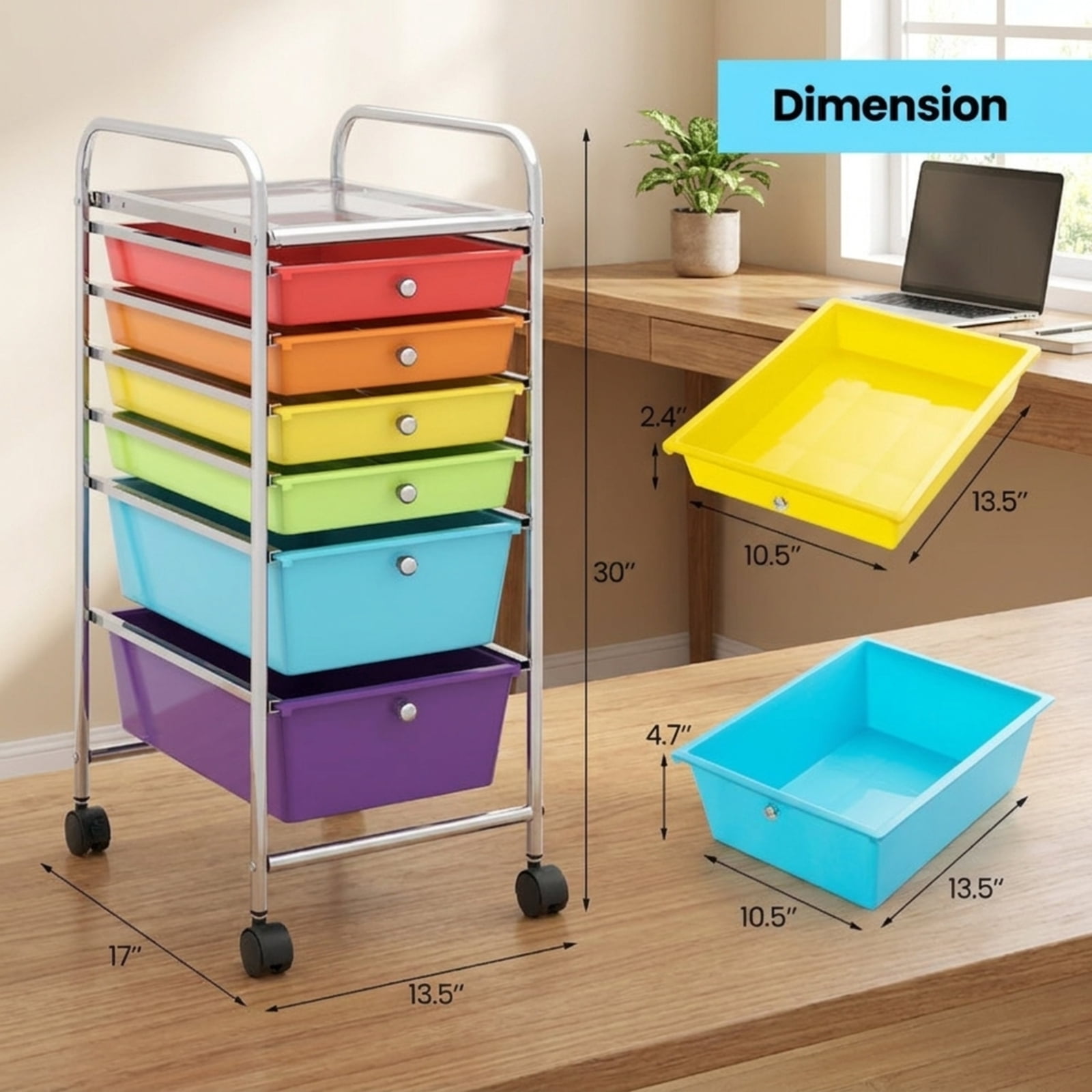 Furnibear 6 Drawers Rolling Storage Cart Organizer Multi for Home Office Craft Room Classroom, Multicolor