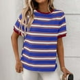 thumbnail image 2 of Ashirexll T Shirts for Women, Womens Summer Tops, Loose Casual Striped Contrasting Color Pullover Round Neck Short Sleeve Top, 2 of 5