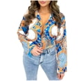 thumbnail image 1 of Womens Collared V Neck Blouse Tops Button Down Shirts African Printed Ethnic Style Blouses Long Sleeve Casual Loose T Shirt, 1 of 5