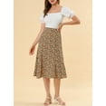 thumbnail image 5 of DARING DIVA Women's Elastic Waist A-Line Floral Print Midi Skirt S Brown Orange, 5 of 7