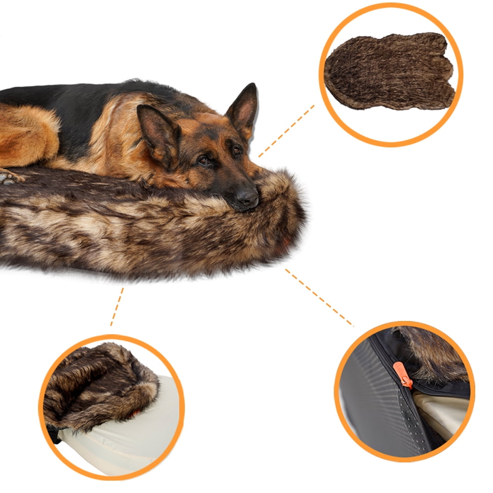 Laifug Large Dog Bed with Faux Fur, Orthopedics Memory Foam, Waterproof Liner & Washable Cover (Black)