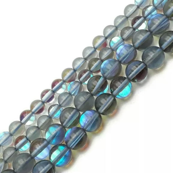 K-KED Black Blue Mystic Mermaid Glass Smooth Round Beads 6mm 8mm 10mm 12mm 15.5"Strand-8 mm