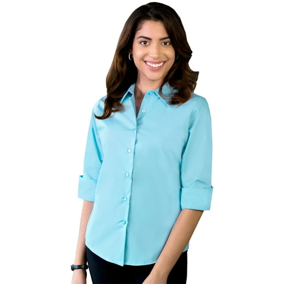 BlueGeneration Ladies Easy Care Strecth Poplin - Aqua Extra Small Solid