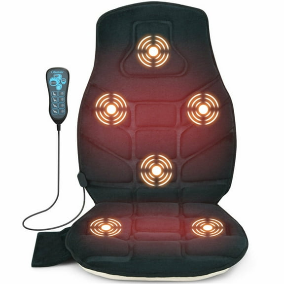 Massage Seat Cushion with  6 Vibration Motors and 3 Speed Modes, Back Massager with Heat Function, Massage Chair Pad for Home, Office, Car, Black