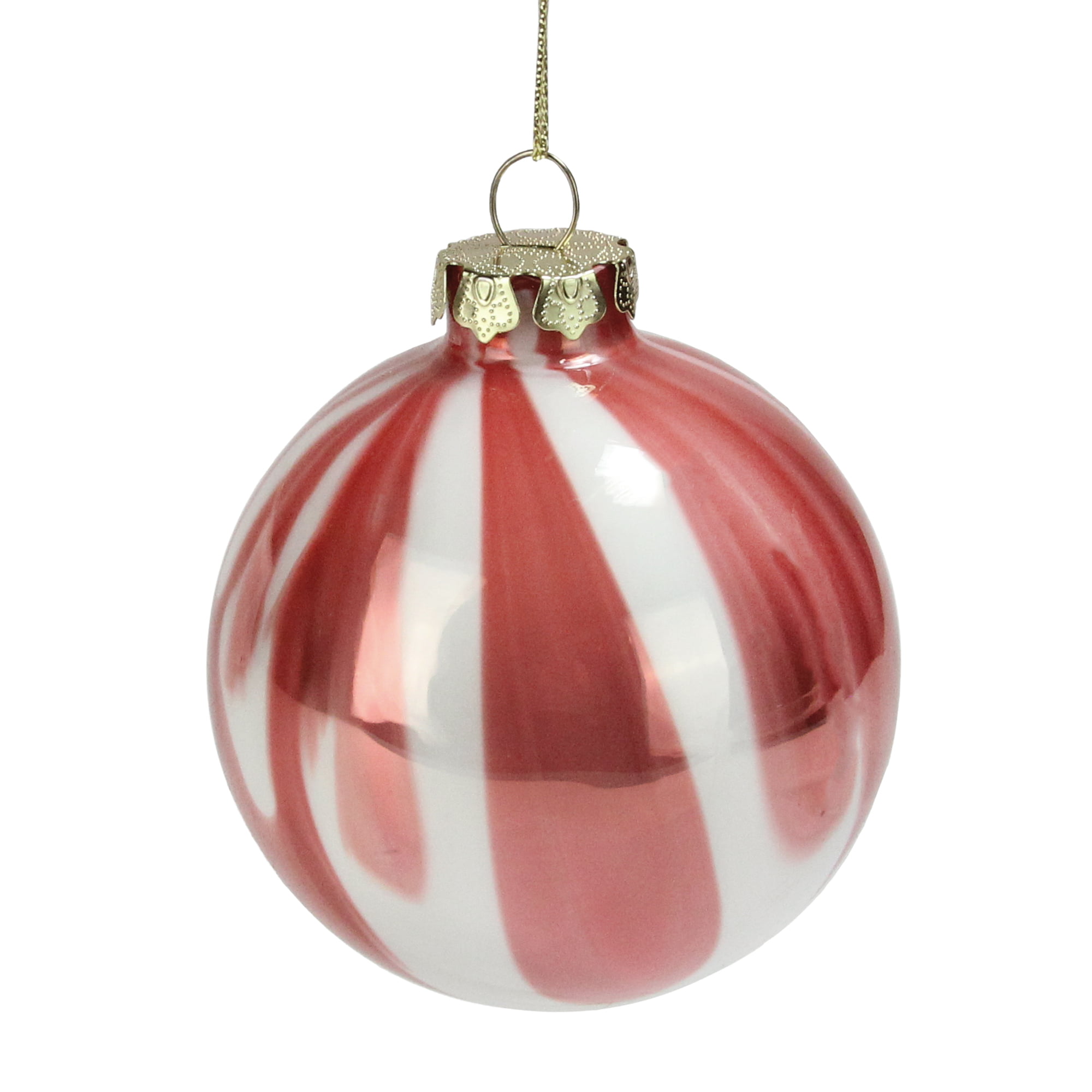 Pink and White Marbled Glass Ball Christmas Ornament 3