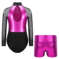 thumbnail image 2 of YONGHS Kids Girls Long Sleeve Leotard with Metallic Booty Shorts Set Gymnastics Dance Tracksuit Hot Pink 6, 2 of 7