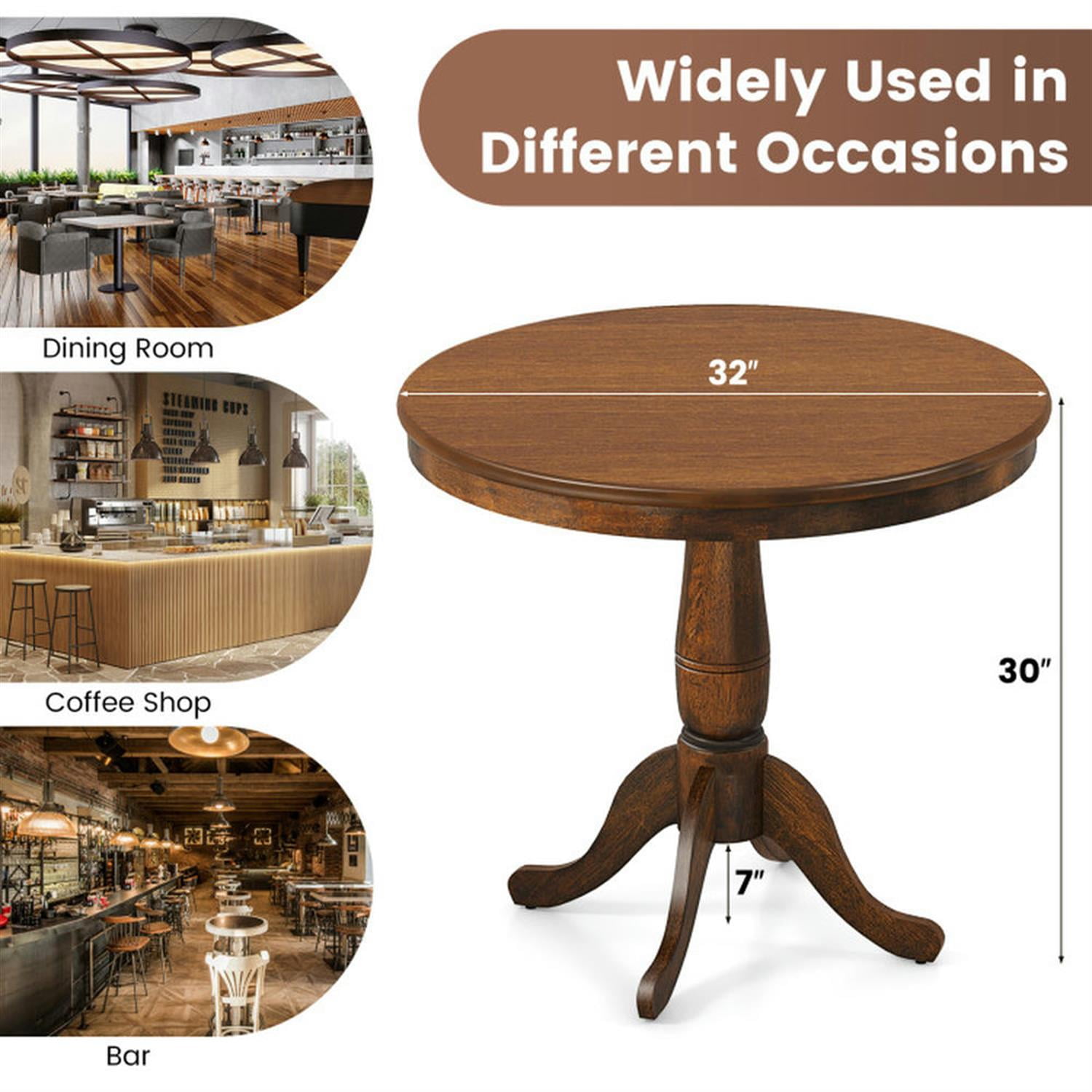 Demi Bonn 32" Wooden Round Pub Pedestal Side Table, Modern Kitchen Table Furniture for Dining Room, Dinette, Compact Space-Saving, Brown