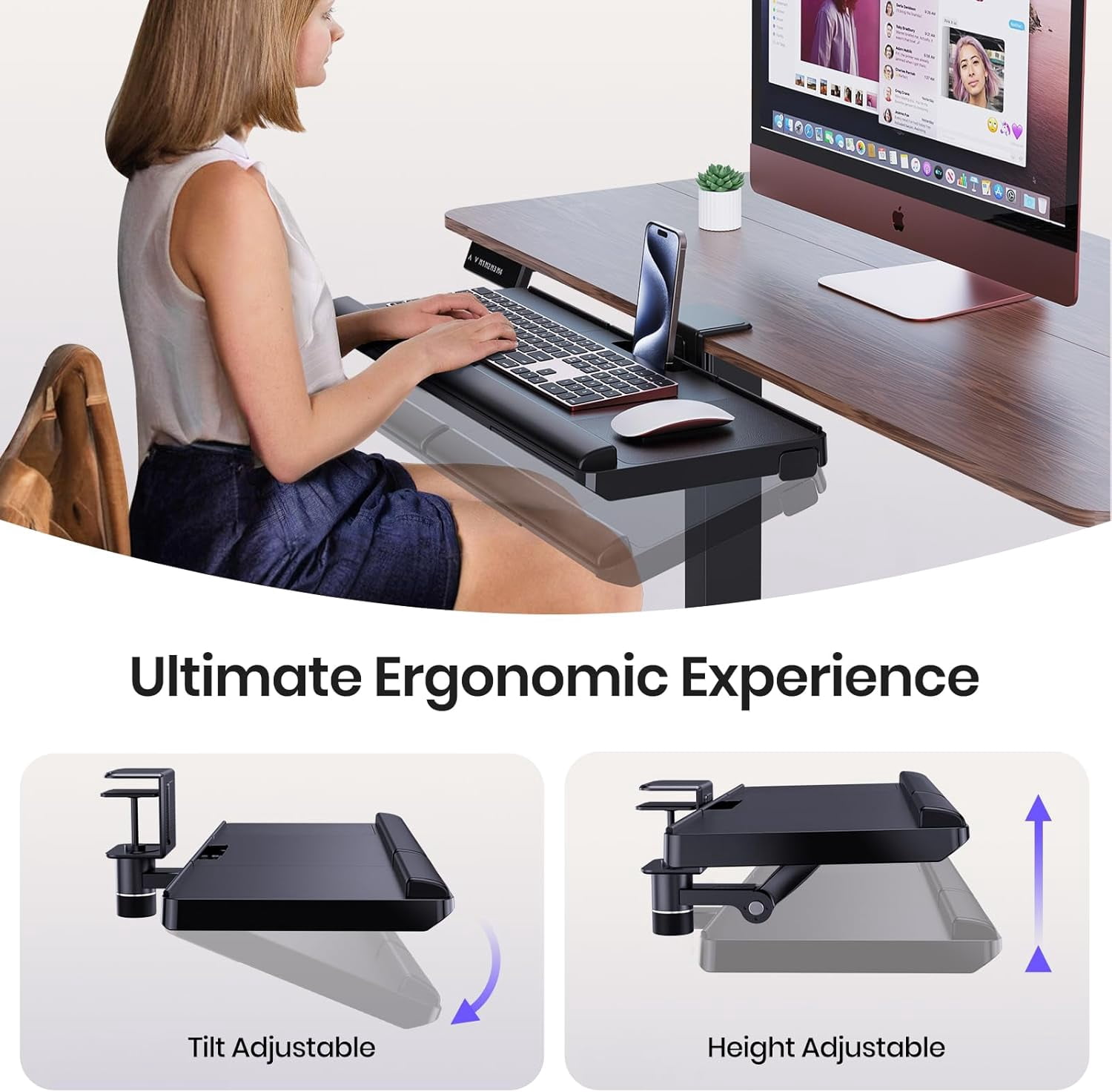 Upgraded Adjustable Keyboard Tray with 360° Rotation, 24.4" x 10" - Black