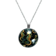 Hippocampus Women's Glass Circular Pendant Necklace - Stylish Jewelry for Everyday Wear