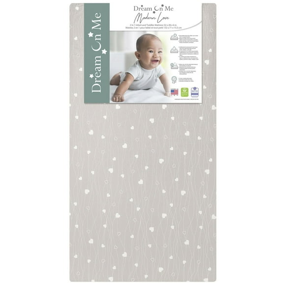 Dream On Me Modern Love 2 in 1 Infant and Toddler Mattress / Greenguard Gold Environment Safe Baby Mattress/ JPMA certified Infant Mattress / Waterproof Vinyl Cover/ Maximum support and safety