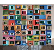 Ambesonne Colorful Curtains 2 Panel Set, Mediterranean Village, 108" x 90", Multicolor