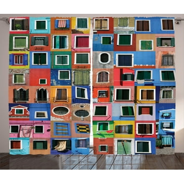 Ambesonne Colorful Curtains 2 Panel Set, Mediterranean Village, 108" x 90", Multicolor