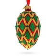 thumbnail image 2 of Jeweled Green IKAT on Red Glass Egg Christmas Ornament 4 Inches, 2 of 4