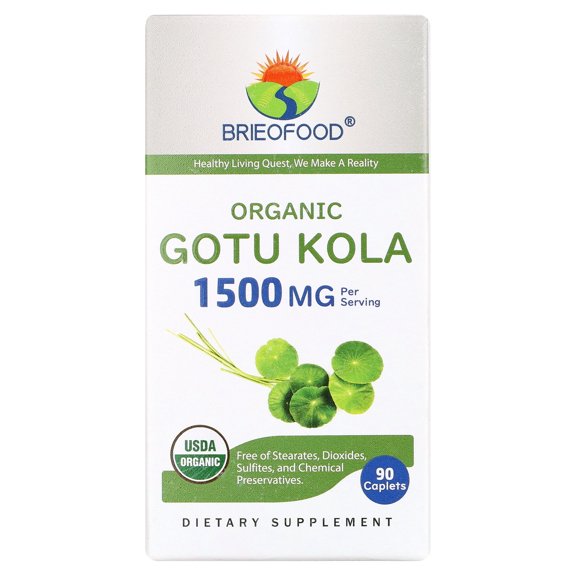 Brieofood Organic Gotu Kola 1500mg, 45 Servings, Vegetarian, Gluten Free, 90 Vegetarian Tablets