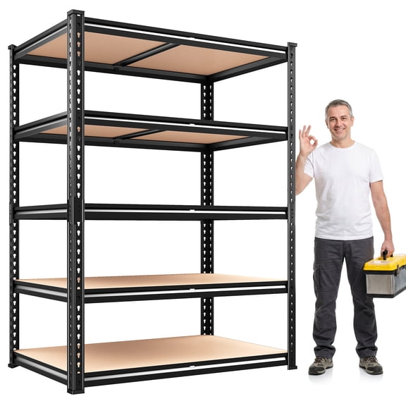 5 Tier Heavy Duty Garage Storage Metal Shelving, 72"H x 35.5"W x 15.8"D, 2200 lbs Total Capacity,Black