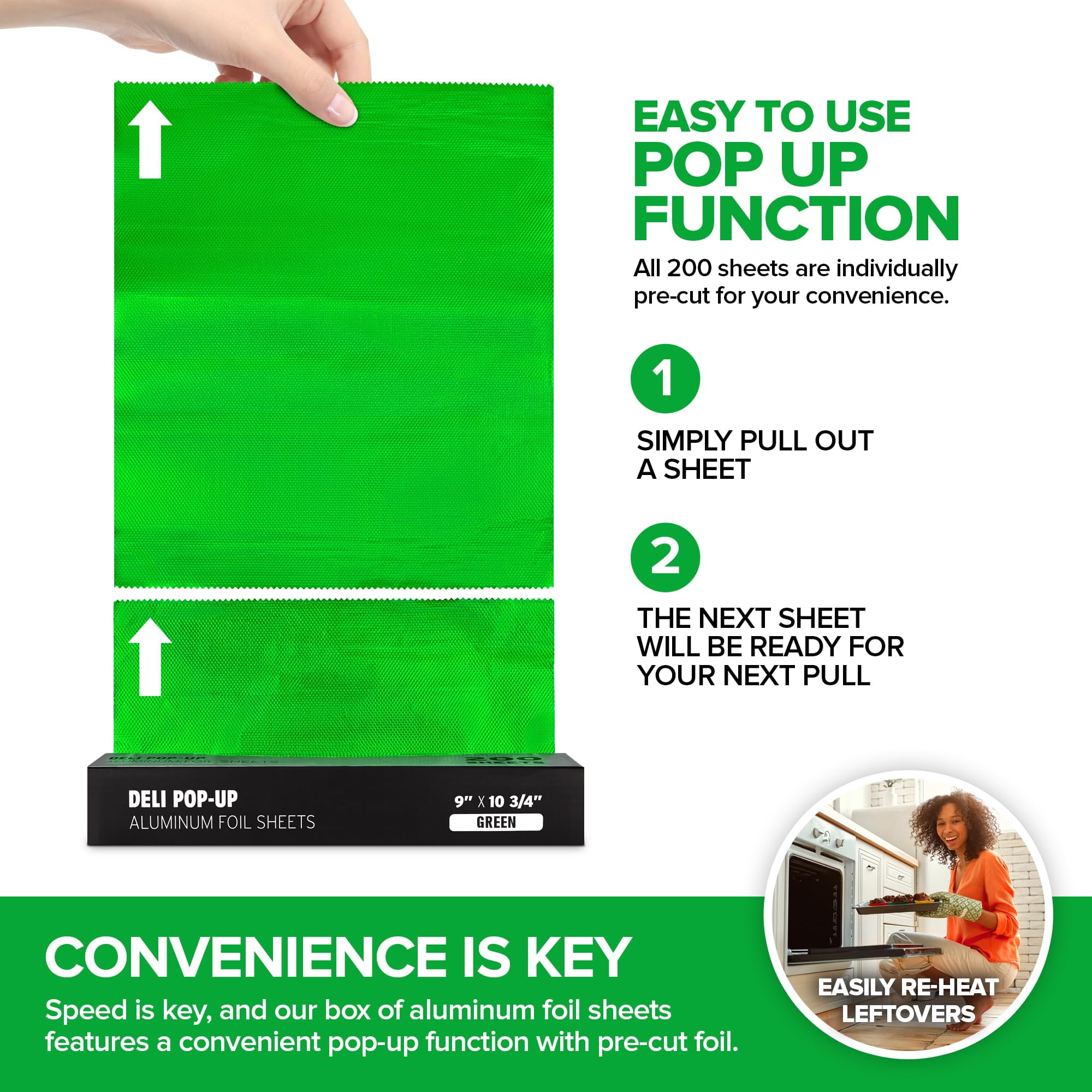 200 Count 9 Inch Green Pre Cut Aluminum Pop Up Sheets for Restaurant Disposable Food Wrap for Burrito Hot Dog or Sandwich Stock Your Home