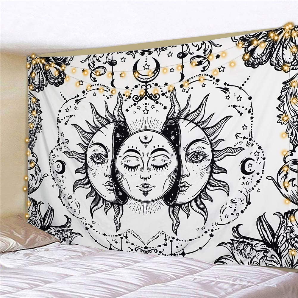 Yao Tarot Wall Tapestry Mandala Indian Bohemian Psychedelic Tapestries Black White Moon and Sun Wall Hanging Bed Sheet Wall Decor for Bedroom Living Room Dorm White L 148x200cm Walmart