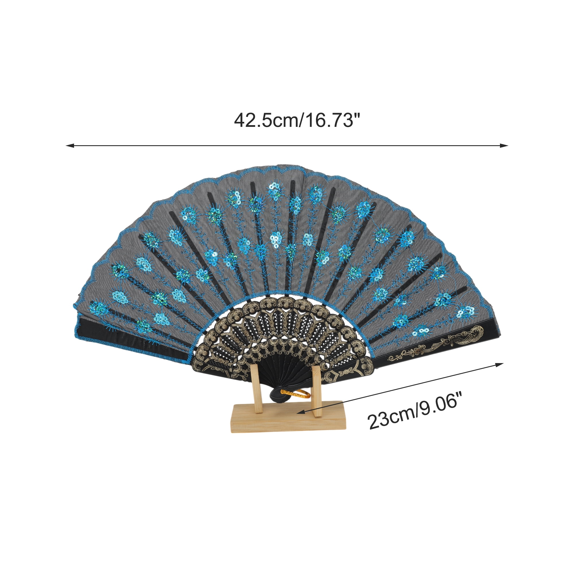 Unique Bargains Beautiful Sequins Folding Fan 1 Pc Brigth Blue