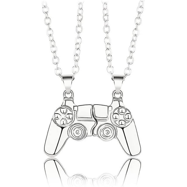 Cadena con imán para joystick - Collar a juego para parejas, mejores amigas, plata