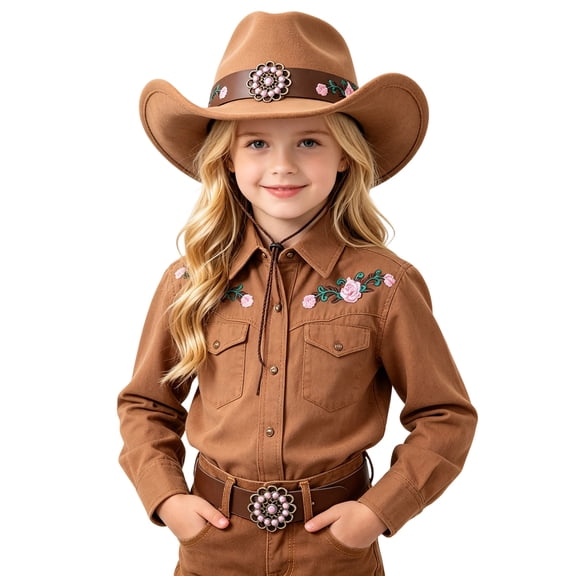 Avolia Boys Girls Cowboy Hat Lightweight Polyester Western Rancher Cap Outdoor Farmhouse Play with Wide Brim Brown S