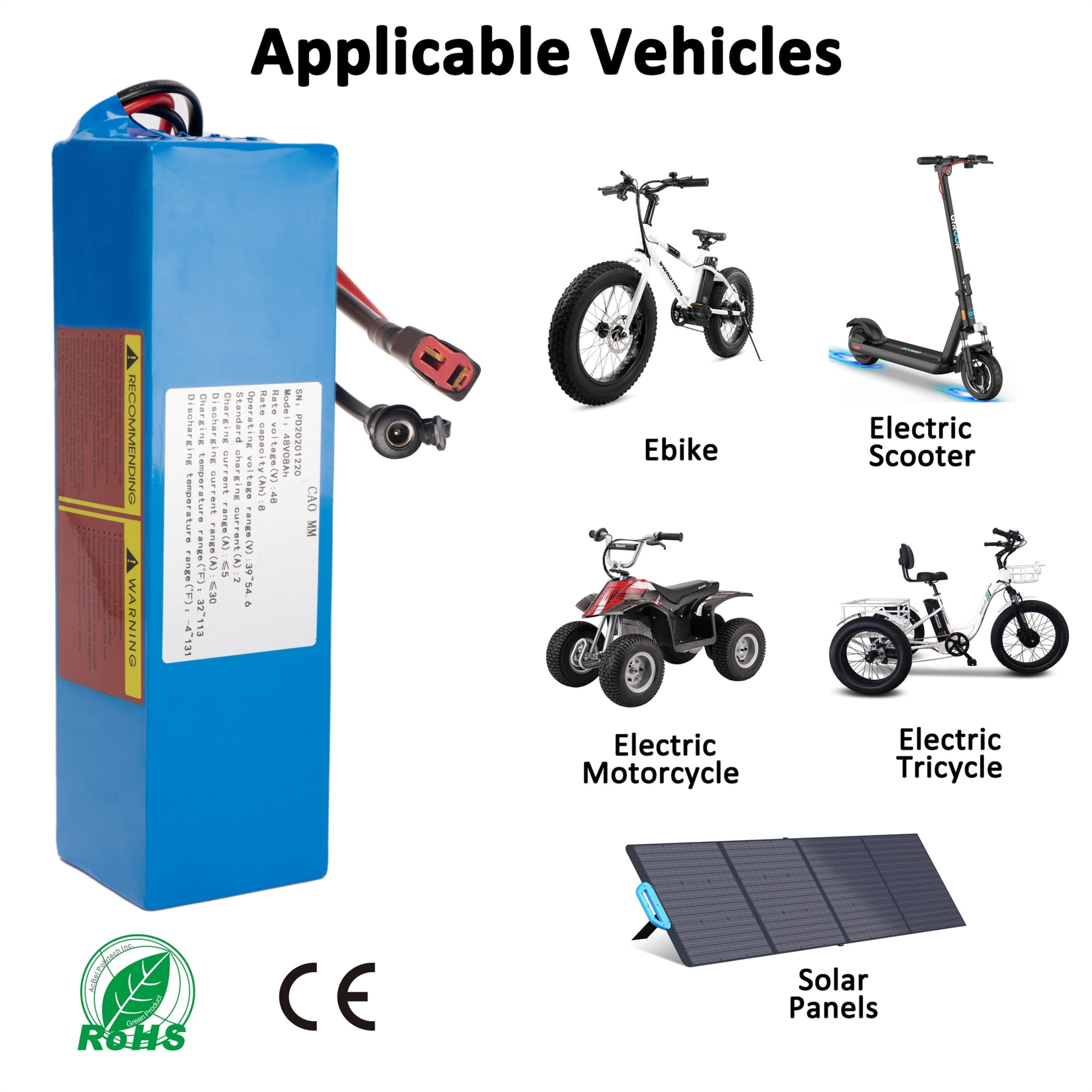 48V 8Ah Ebike Battery Pack Electric Scooter Bike Lithium Battery Fit for 750W Adult Electric Bicycle Motor with 2a Charger