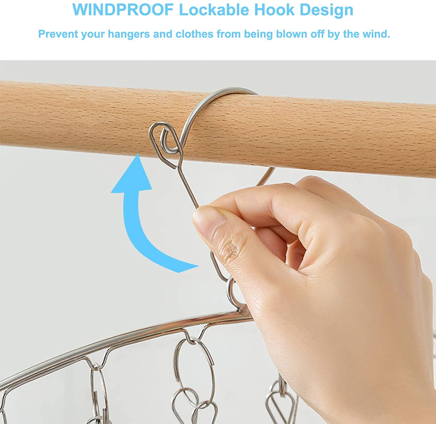 Clothes Hanger with 10 Clips Laundry Drying Rack 6 Pack, Clothes Drying Rack Stainless Steel Sock Hangers Windproof Clip and Drip Hanger for Drying Socks, Bras, Towel, Underwear, Baby Clothes