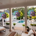 thumbnail image 4 of Artificial Flowers Hanging Basket for Outdoor Indoor, Fake Orchid Flowers in Coconut Lining Hanging Basket for Home Courtyard Decoration, 5 Branches Flowers in '' Basket(Blue), 4 of 5