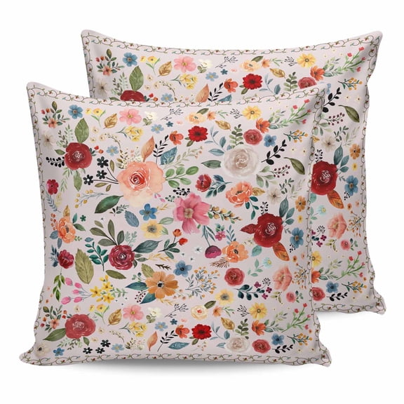 20x20 Pillow Covers Set of 2, Pink Flowers Throw Pillow Covers Decorative Couch Cushion Case, Spring Farmhouse Floral Leaves Vintage Microfiber Square Pillowcases for Bedroom Car Living Room
