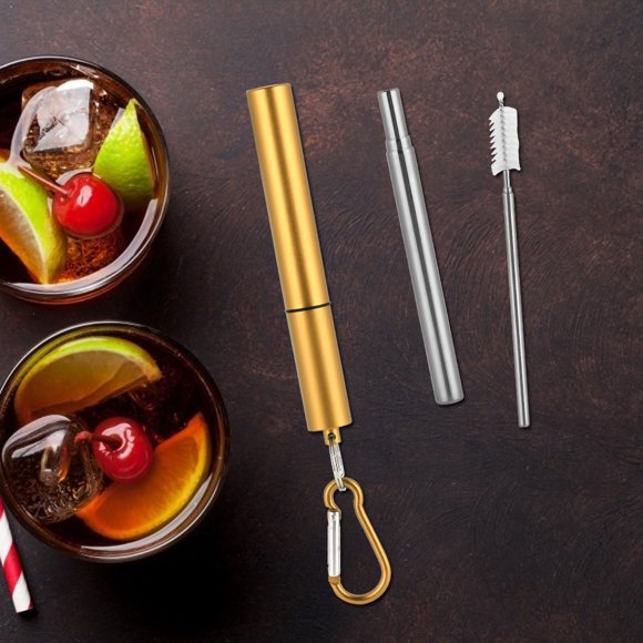 Drinking Straw, Retractable Stainless Steel Reusable Straw Kit Paille Rétractable En Acier Inoxydable 304 à 3 Sections