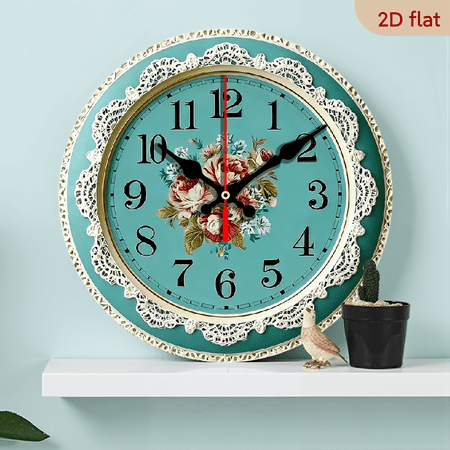 2D Flat, 1pc 10 Inch Round Wooden Wall Clock 10-Inch Unique Floral Pattern with Roses and Leaves, Silent Non-Ticking Japanese Movement, Battery Not Included, Ideal for Living Room, Bedroom, Office