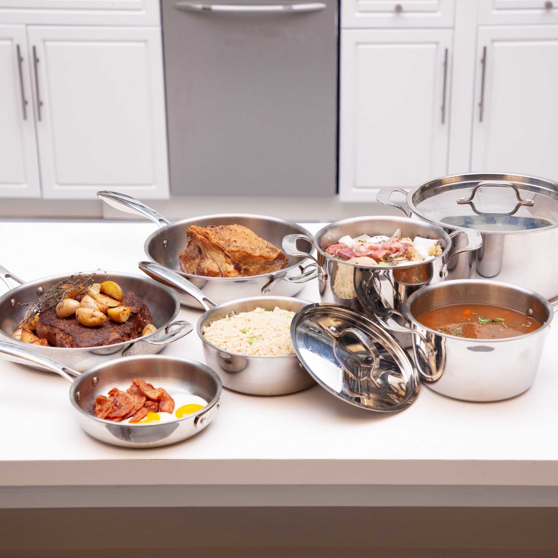 NuWave Professional 9 Pieces Induction Cookware Set, Heavy-Duty Tri-Ply 3.1mm Thickness Stainless Steel Cookware Set, Works on All Cooktops, Pan, Pot
