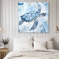 thumbnail image 4 of Blue Turtle Coastal Wall Art Painting on Canvas, Coral Beach Nautical Ocean Canvas Art Home Prints Wall Art Framed Modern Artwork for Living Room Bedroom Wall Decor 16x16in, 4 of 9